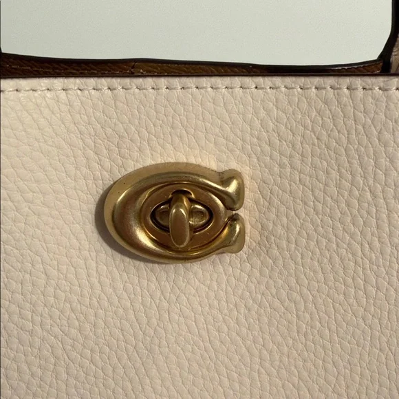 Coach Cream and Brown Leather Tote - Picture 6 of 8